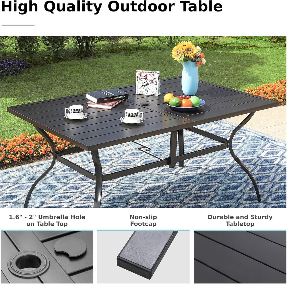 MFSTUDIO Outdoor Dining Set for 6, Rectangle Metal Table & Swivel Chairs