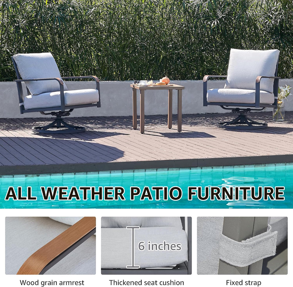 Patio Swivel Chairs Set of 2,Outdoor Rocker Chairs Set with 6" Thick Cus...