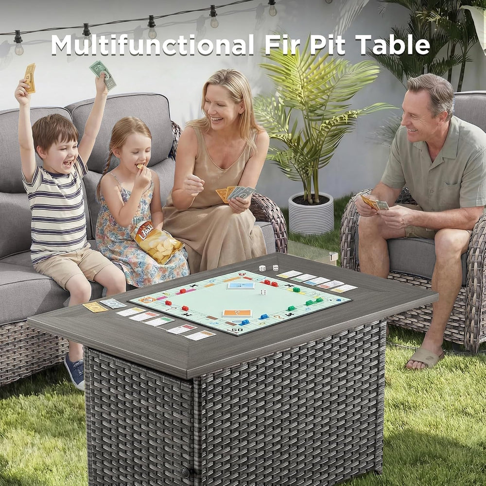 Luxury Patio Furniture Set with Fire Pit Table-4 Pieces High Back Wicker Swiv...