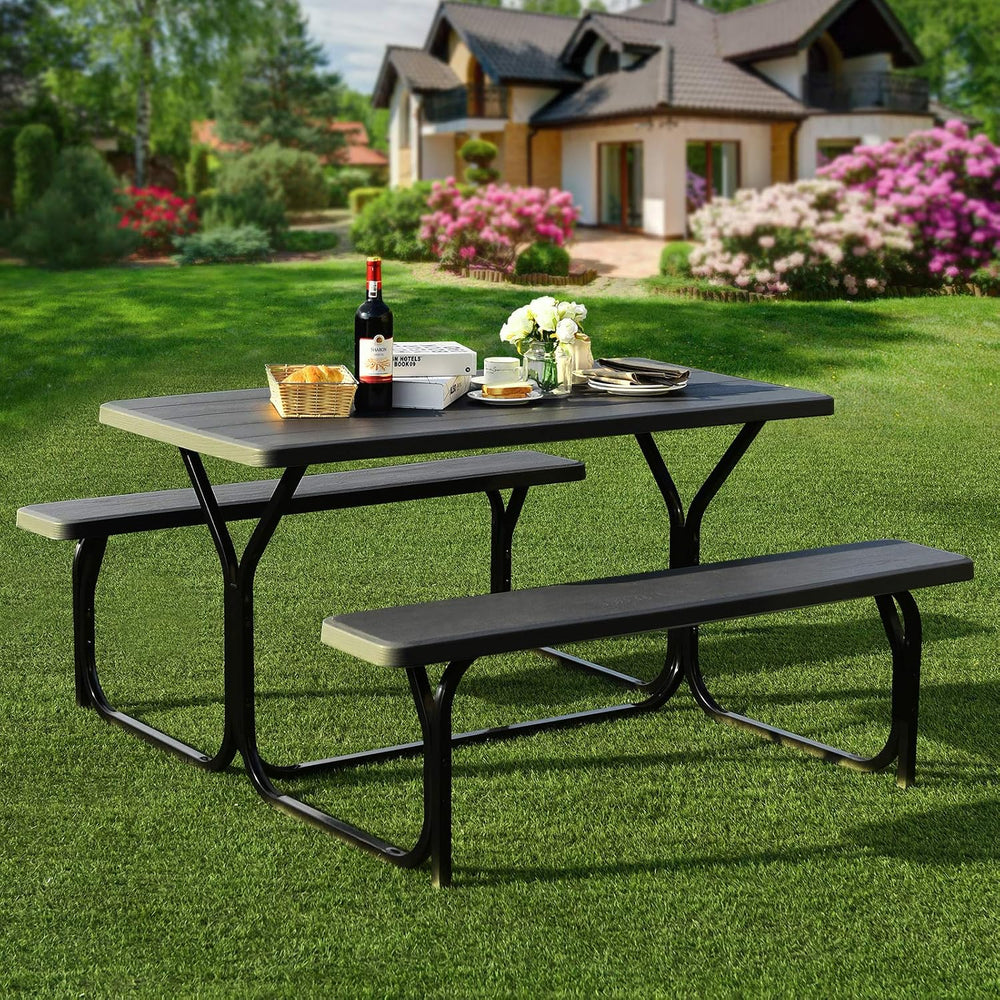 GIANTEX Picnic Table Bench Set Outdoor Camping All Weather Metal Base Wood-Li...