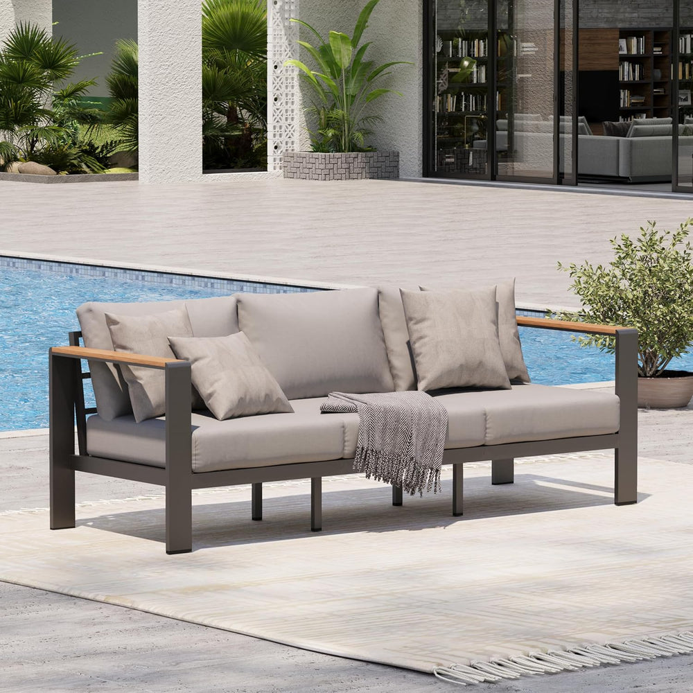 Aluminum Outdoor Patio Furniture, 3 Seats All-Weather Outdoor Patio Sofa with...