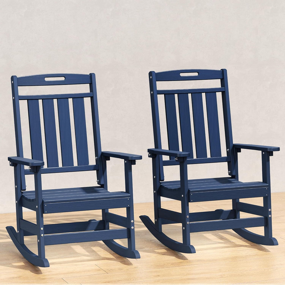 Plawdlik Outdoor Rocking Chair Set of 2, All-Weather Patio Rocker, Navy
