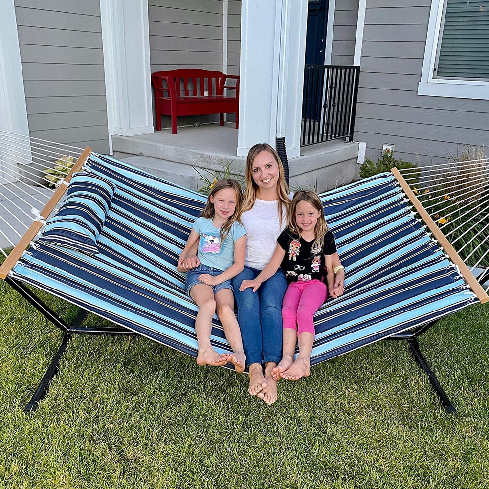 Lazy Daze Double Quilted Hammock with Carabiners & Soft Pillow for Outside