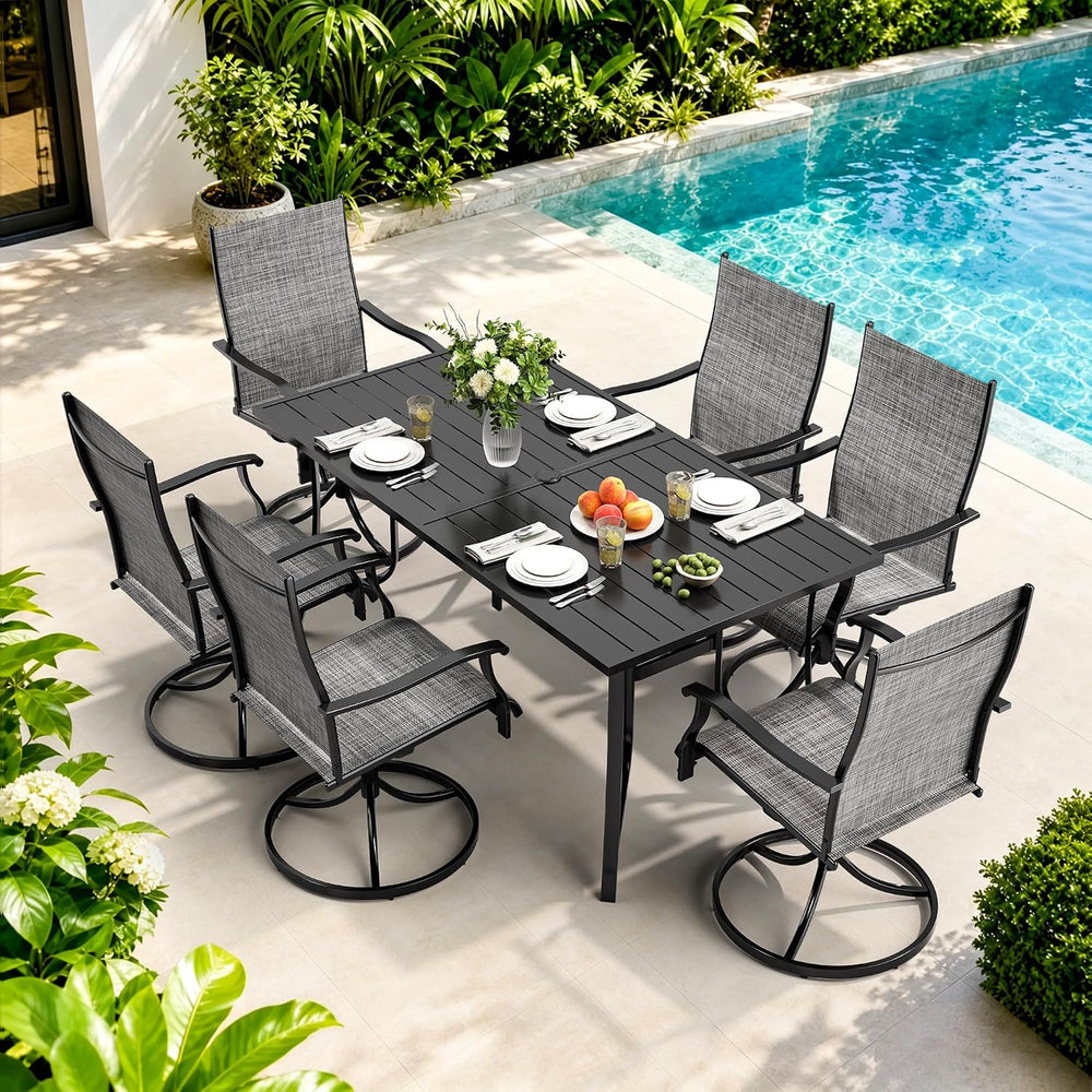 Pamapic 7 Piece Outdoor Dining Set, All Weather Patio Table and Chairs Set, 6...