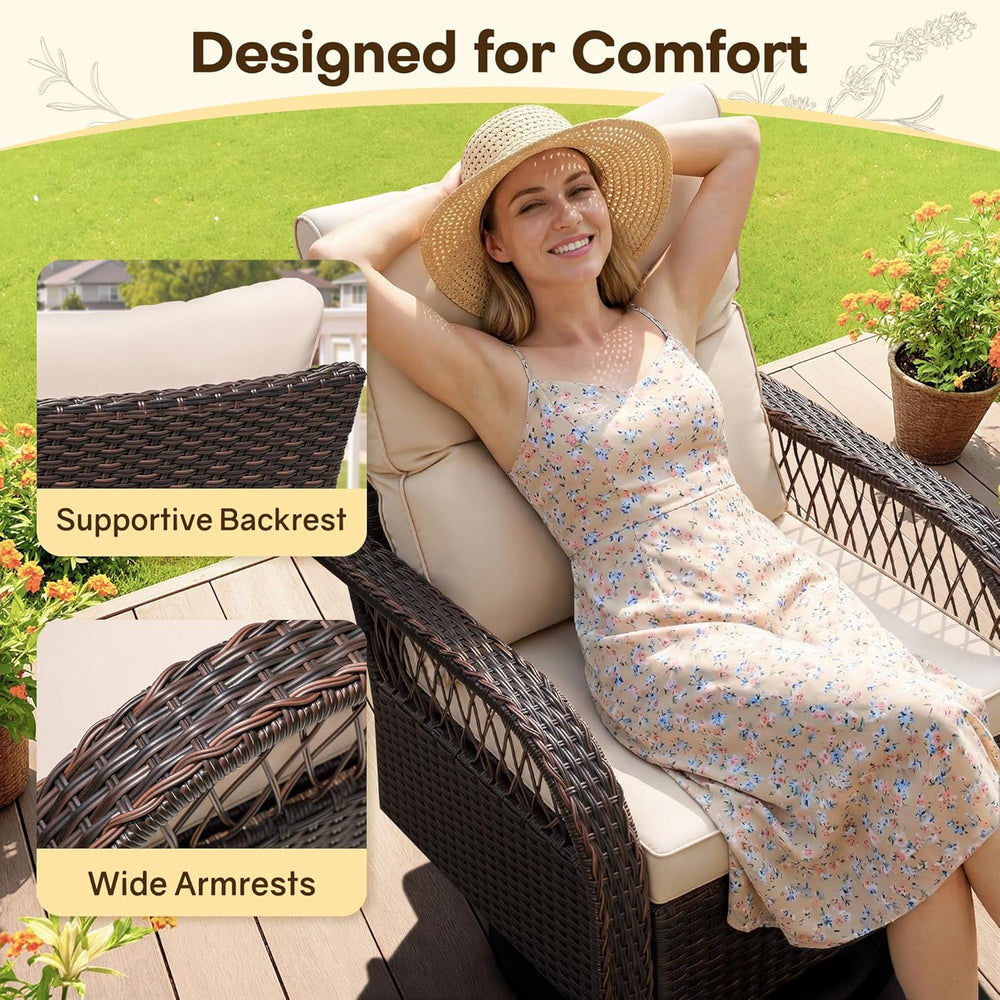 Devoko Patio Furniture Set Outdoor 3 Pieces Wicker Swivel Rocking Chairs
