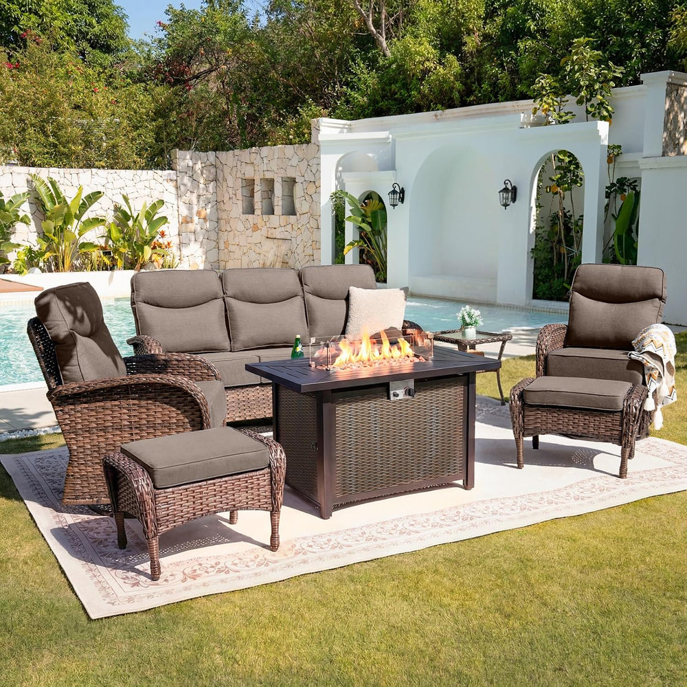 Belord Upgraded 6“ Cushion Luxury Patio Furniture Set with Fire Pit Table - 7...