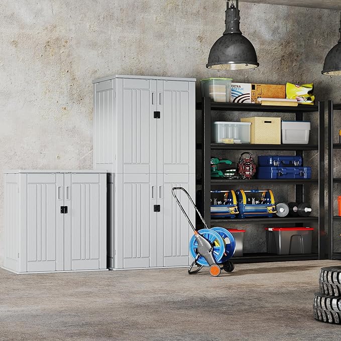 EHHLY Heavy Duty Tall Storage Cabinet Outdoor Weatherproof, 28 Cuft Garage St...