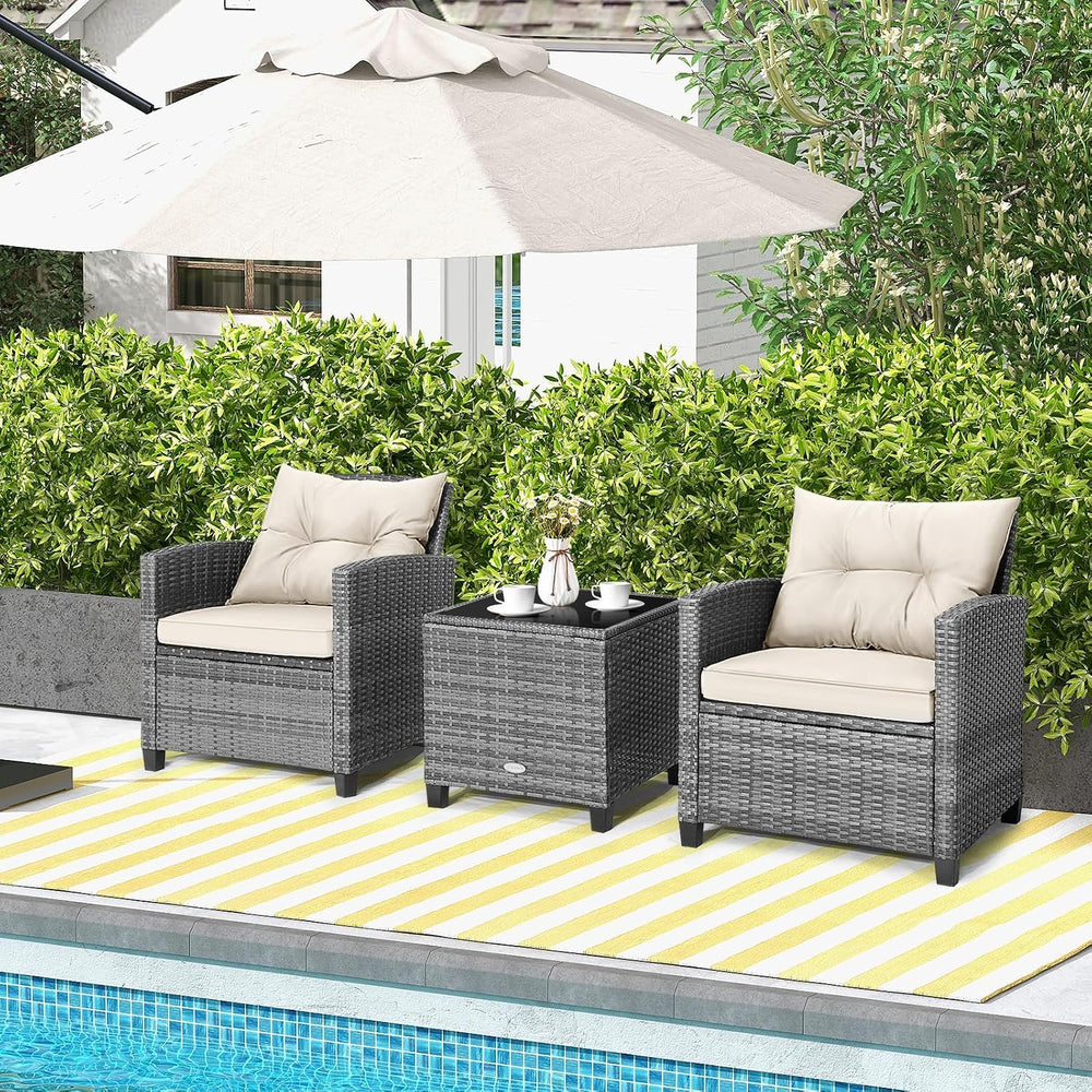 Tangkula 3 Pieces Patio Furniture Set, PE Rattan Wicker 3 Pcs Outdoor Sofa Se...