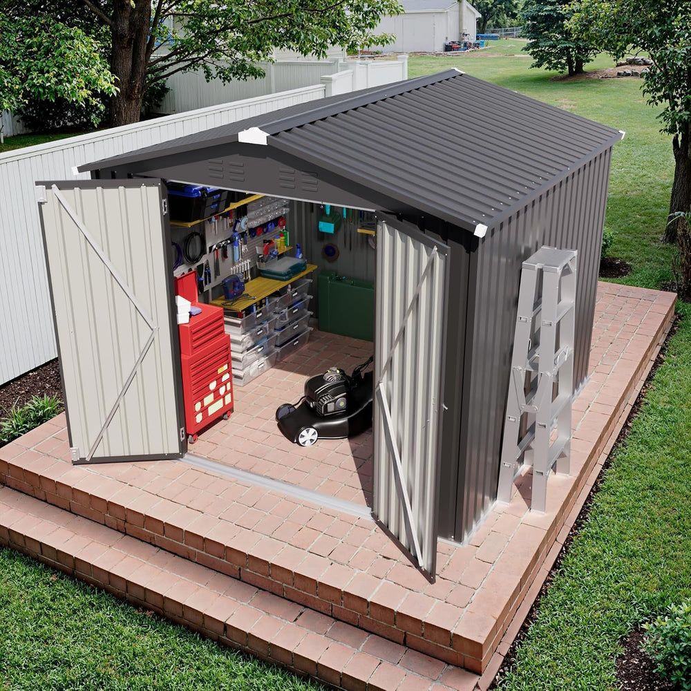 JUMMICO 8x8 FT Outdoor Storage Shed, Tool Metal Sheds, Black