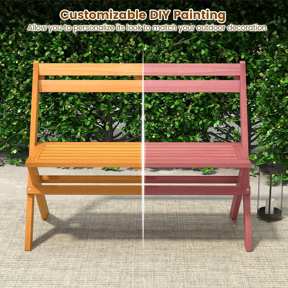 Tangkula Foldable Acacia Wood Outdoor Bench, 2-Person Patio Garden Bench with...