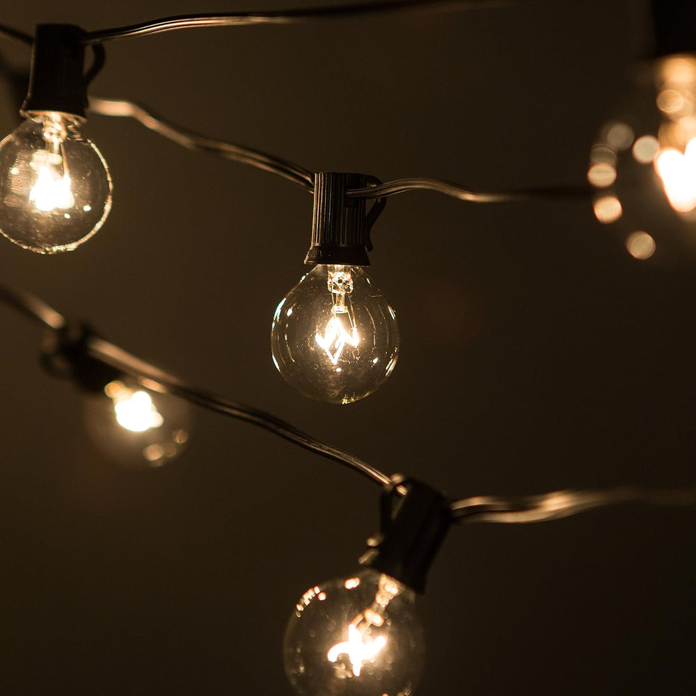 50 Foot Globe String Lights - Set of 50 G40 Clear Bulbs - Black Wire