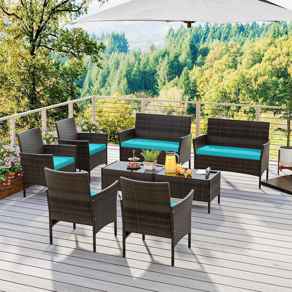 HAPPYGRILL 8 Pieces Patio Furniture Set Outdoor Rattan Conversation Set