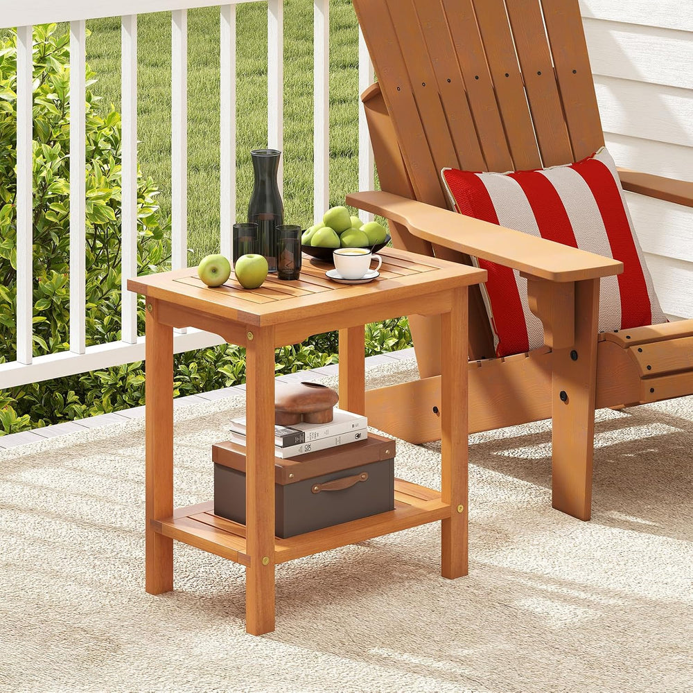 Tangkula Outdoor Side Table, 2-Tier Patio End Table with Slatted Tabletop &am...