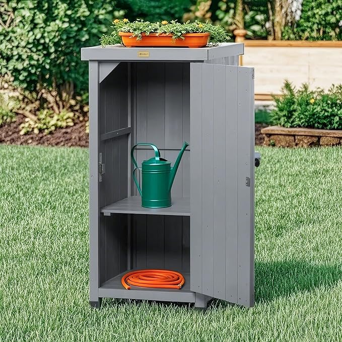 HABAU Outdoor Storage Cabinet for Patio, Garden Potting Bench Table with Shel...