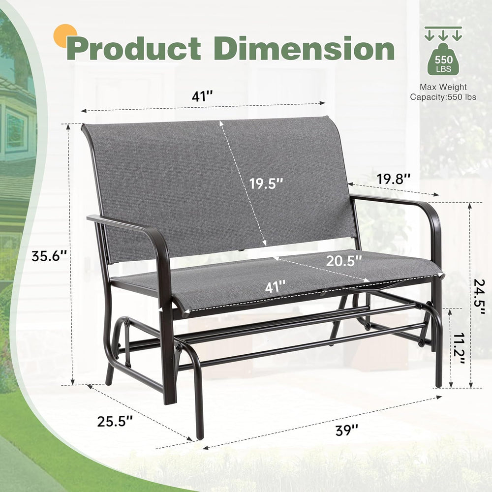 JY QAQA 2-Person Outdoor Glider Bench, Breathable Fabric Patio Double Rocking...