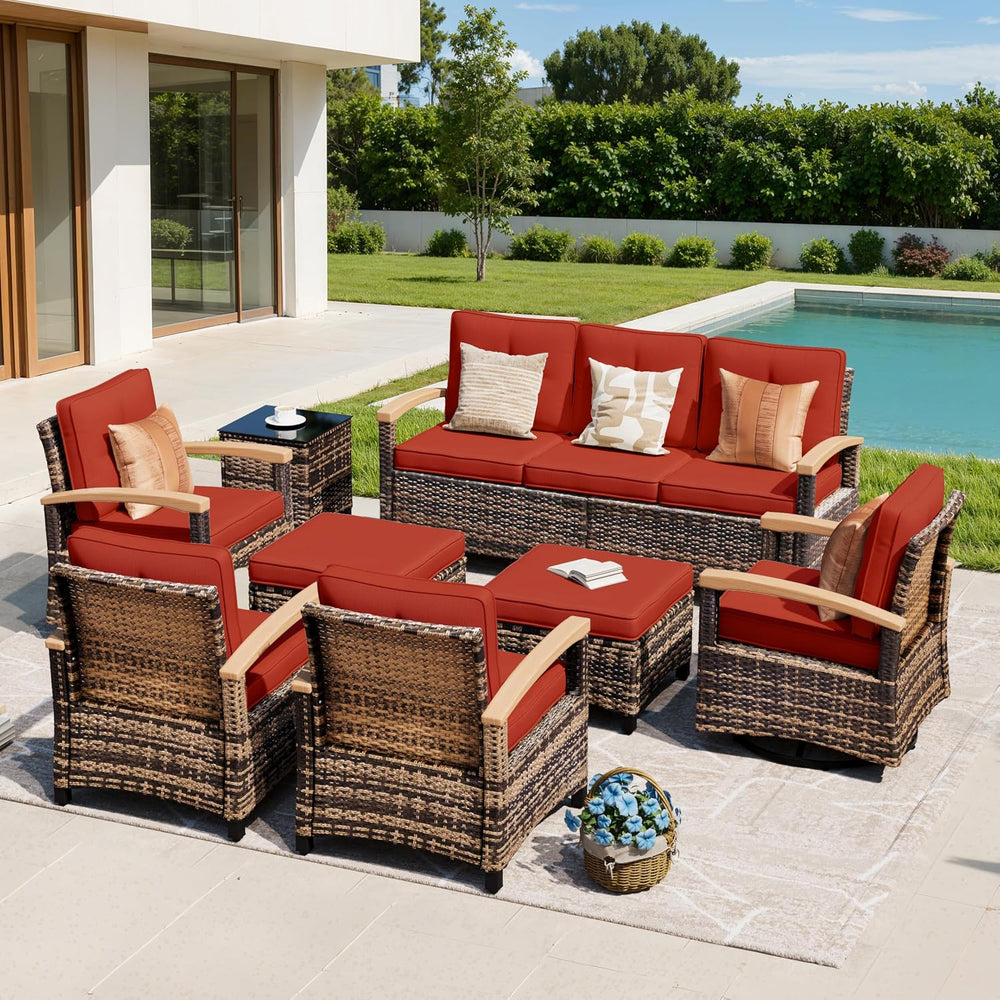 MEISSALIVVE 8 Pieces Outdoor Patio Furniture Sets, Wicker Patio Conversation ...