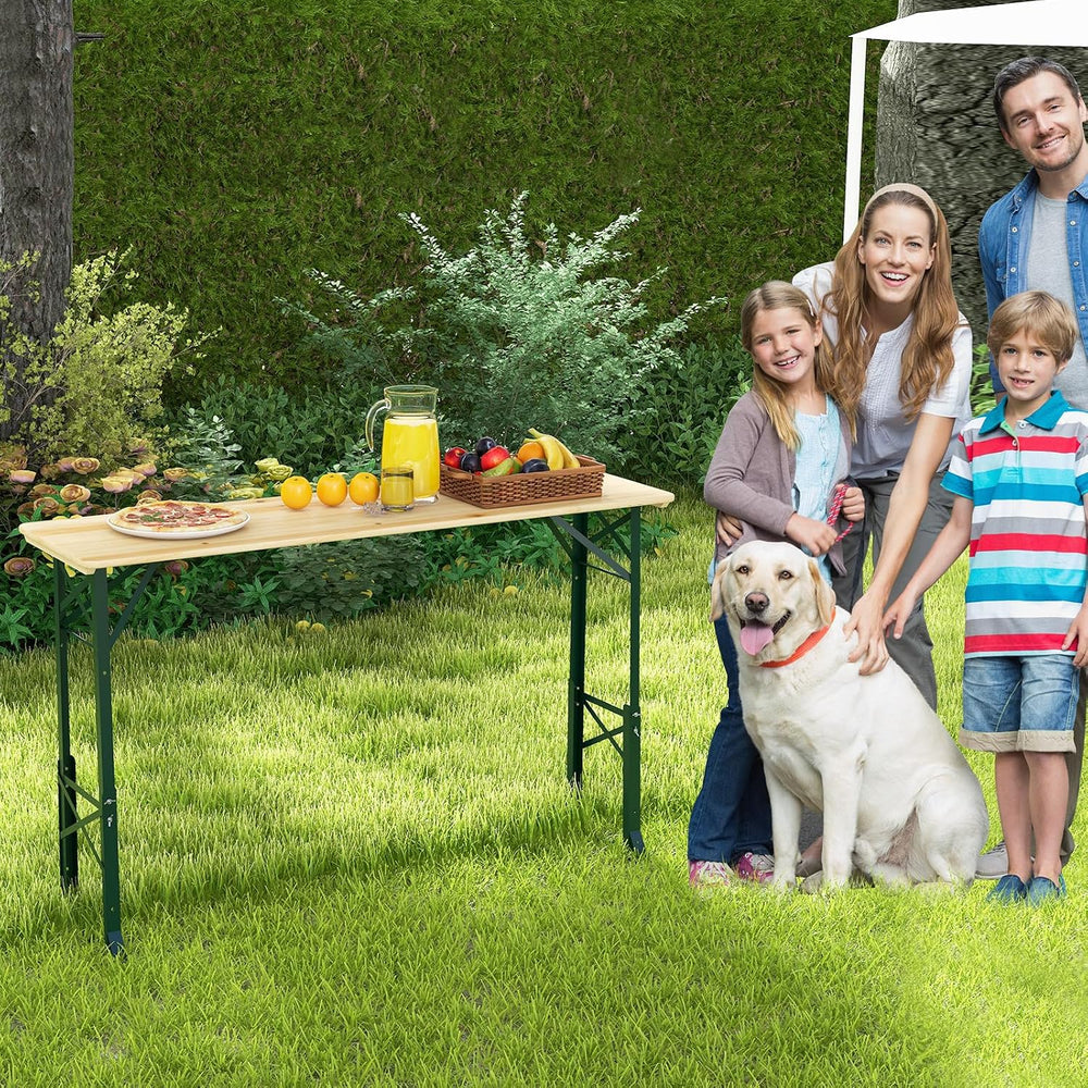 Goplus Folding Picnic Beer Table, 66.5” Outdoor Camping Table with Adjustable...