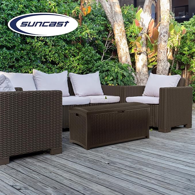 Suncast Outdoor Storage Box - 73 Gallon Mocha Brown Deck Box for Patio, Water...