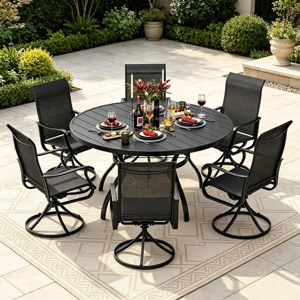 SUNCROWN 7-Piece Outdoor Patio Dining Set, All Weather Round Metal Table &amp...