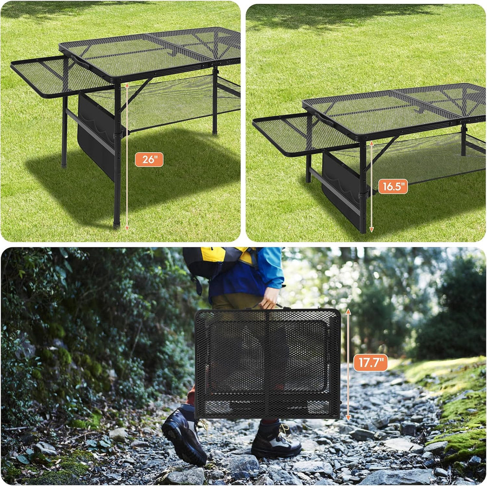 Folding Matel Grill 4.4 FT Camping Table with 2 Wing Panels