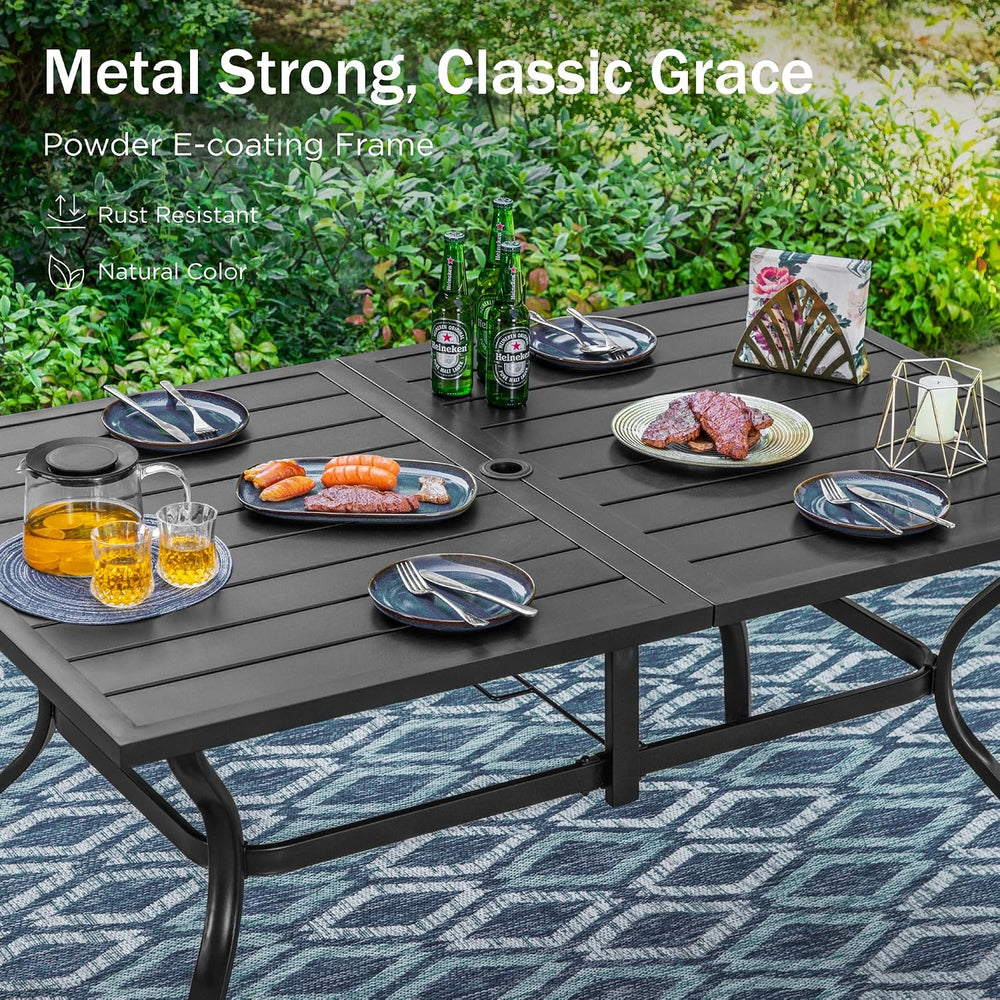 PHI VILLA 7 Piece Patio Dining Set, Rectangular Metal Table