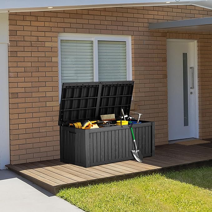 TARKARI 180 Gallon Lockable Resin Deck Box, Waterproof & UV-Resistant Out...