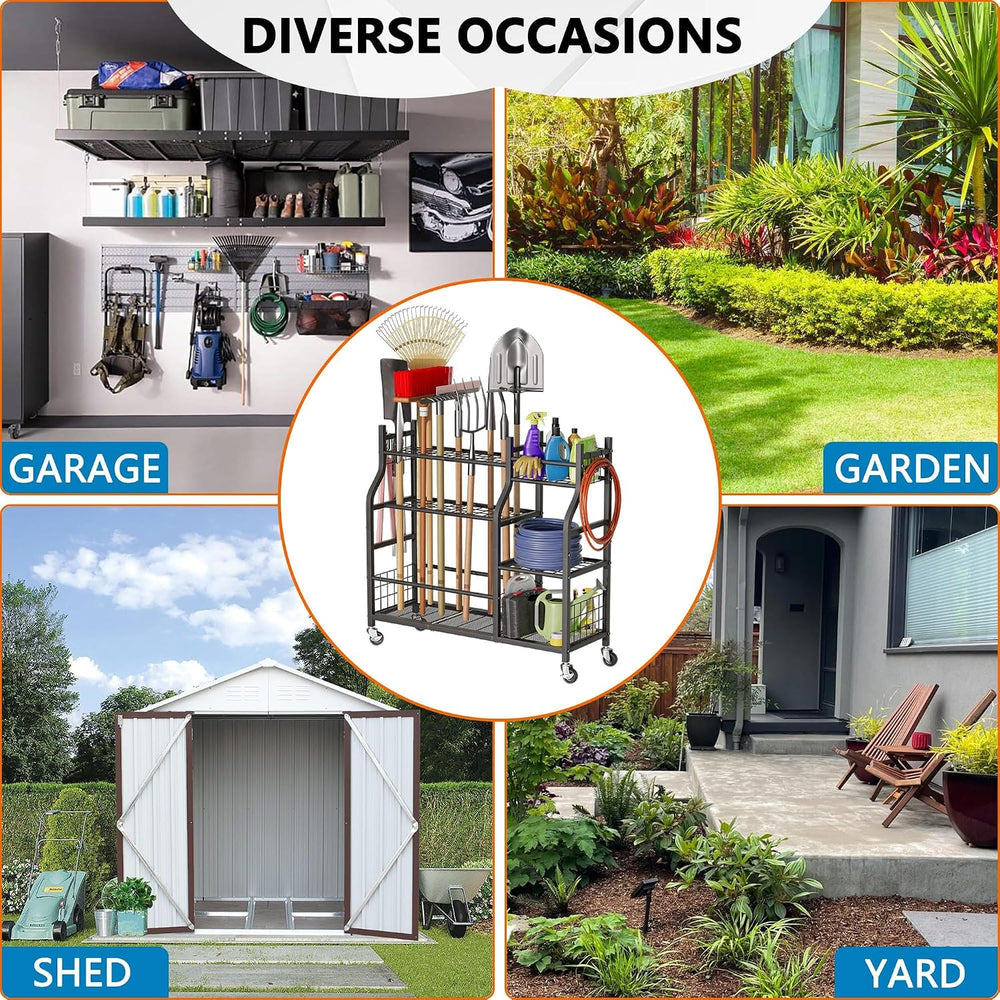 Garden Tool Organizer with Wheels for Garage and Shed, Spacious Tool Storage,...
