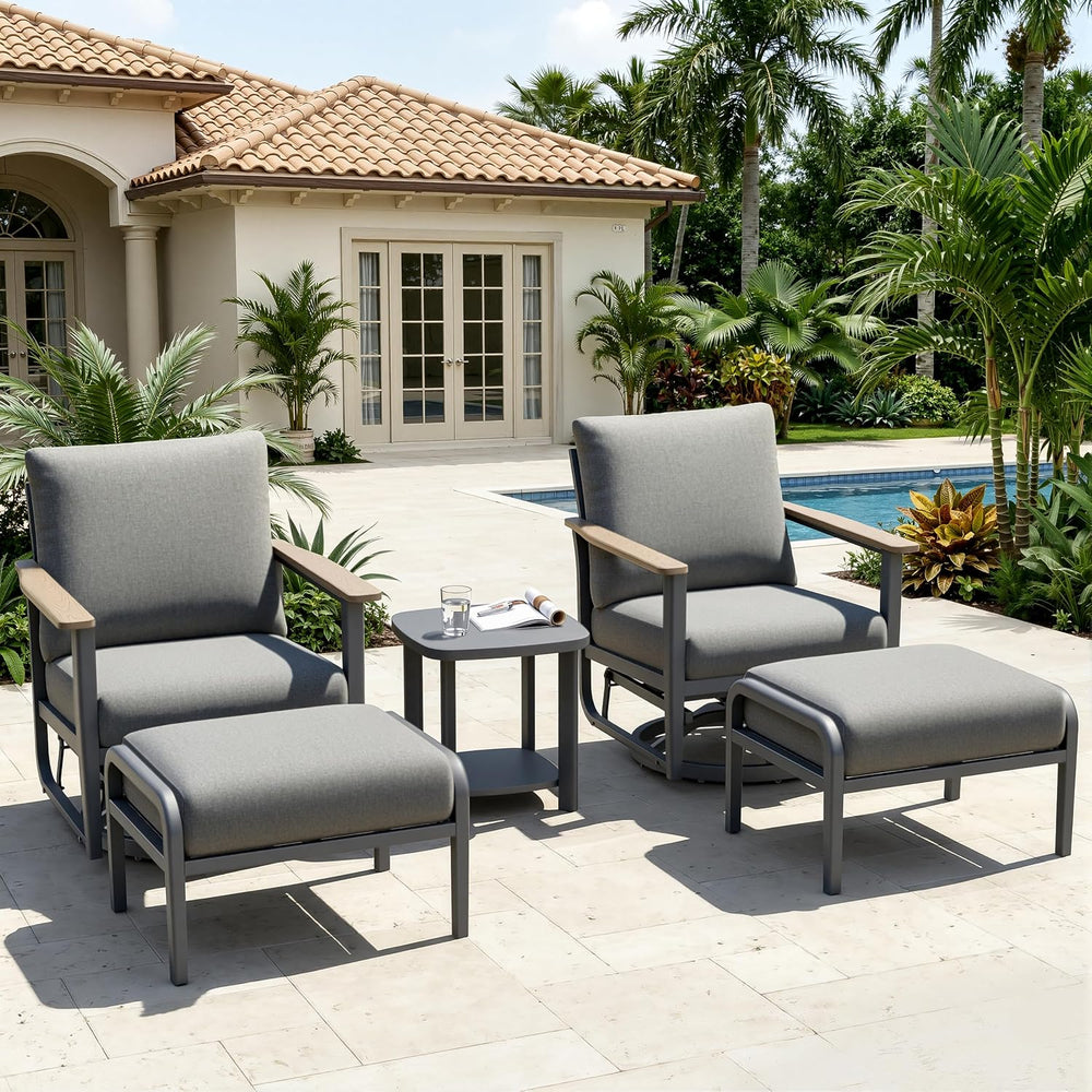 Aluminum Patio Swivel Rocking Chair Outdoor Bistro Set with Ottomans