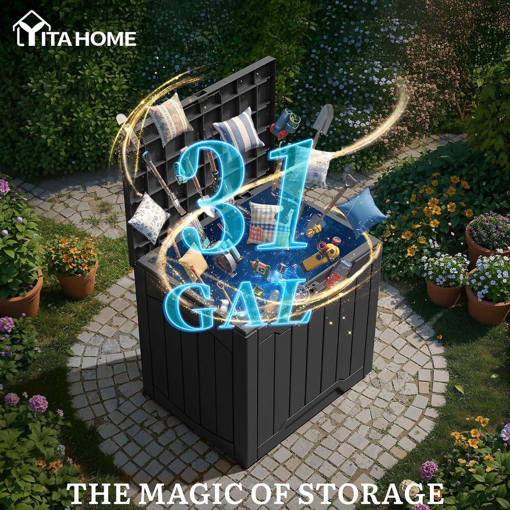 YITAHOME 31 Gallon Resin Deck Box Outdoor Storage Box and Waterproof