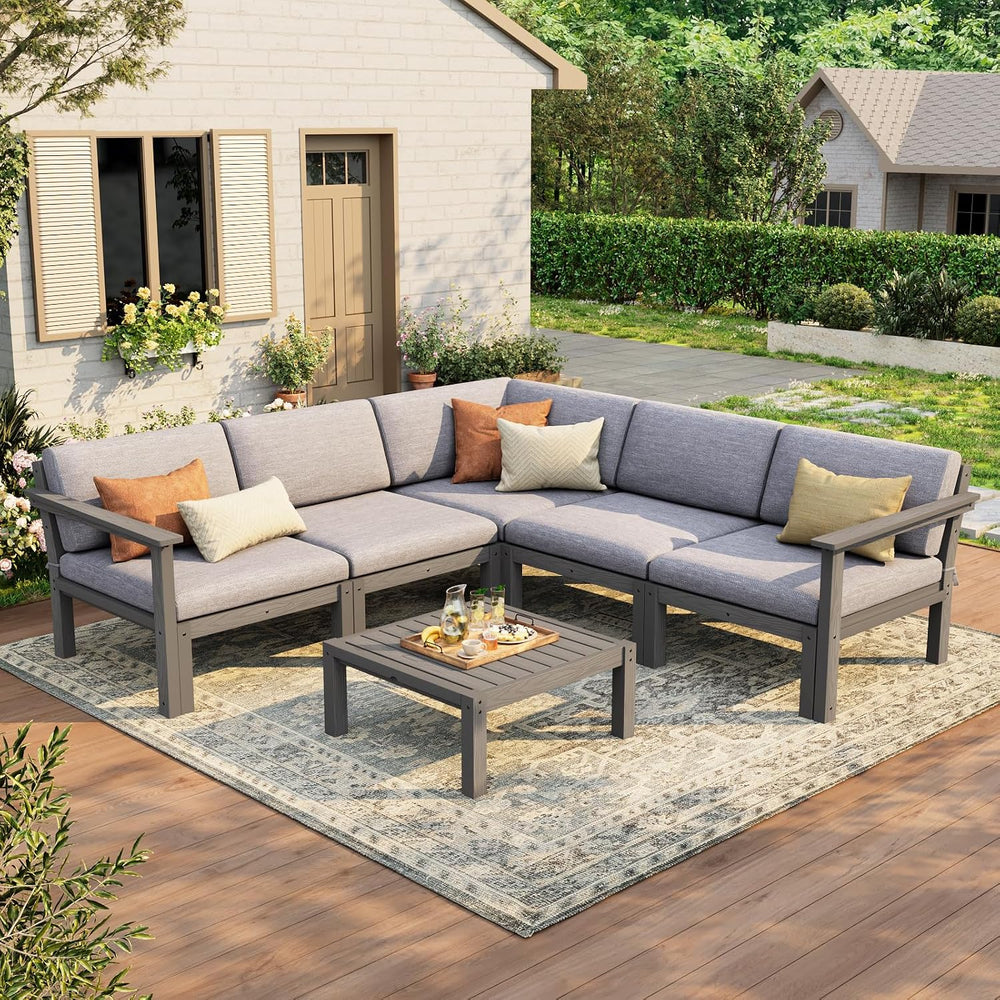 Stoog Patio Furniture Set, 6-Piece All-Weather Outdoor Sectional Sofa Set - M...