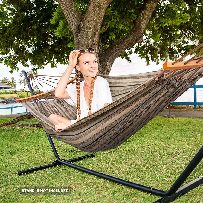 SUNCREAT Hammocks Double Hammock with Curved Spreader Bar, Outdoor Camping Po...