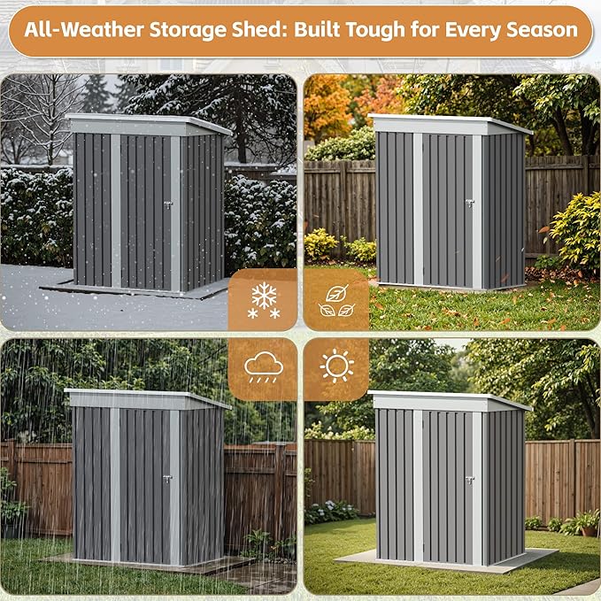 Greesum 5×3 FT Outdoor Storage Shed, Metal Storaged Sheds Without Floor, Tool...
