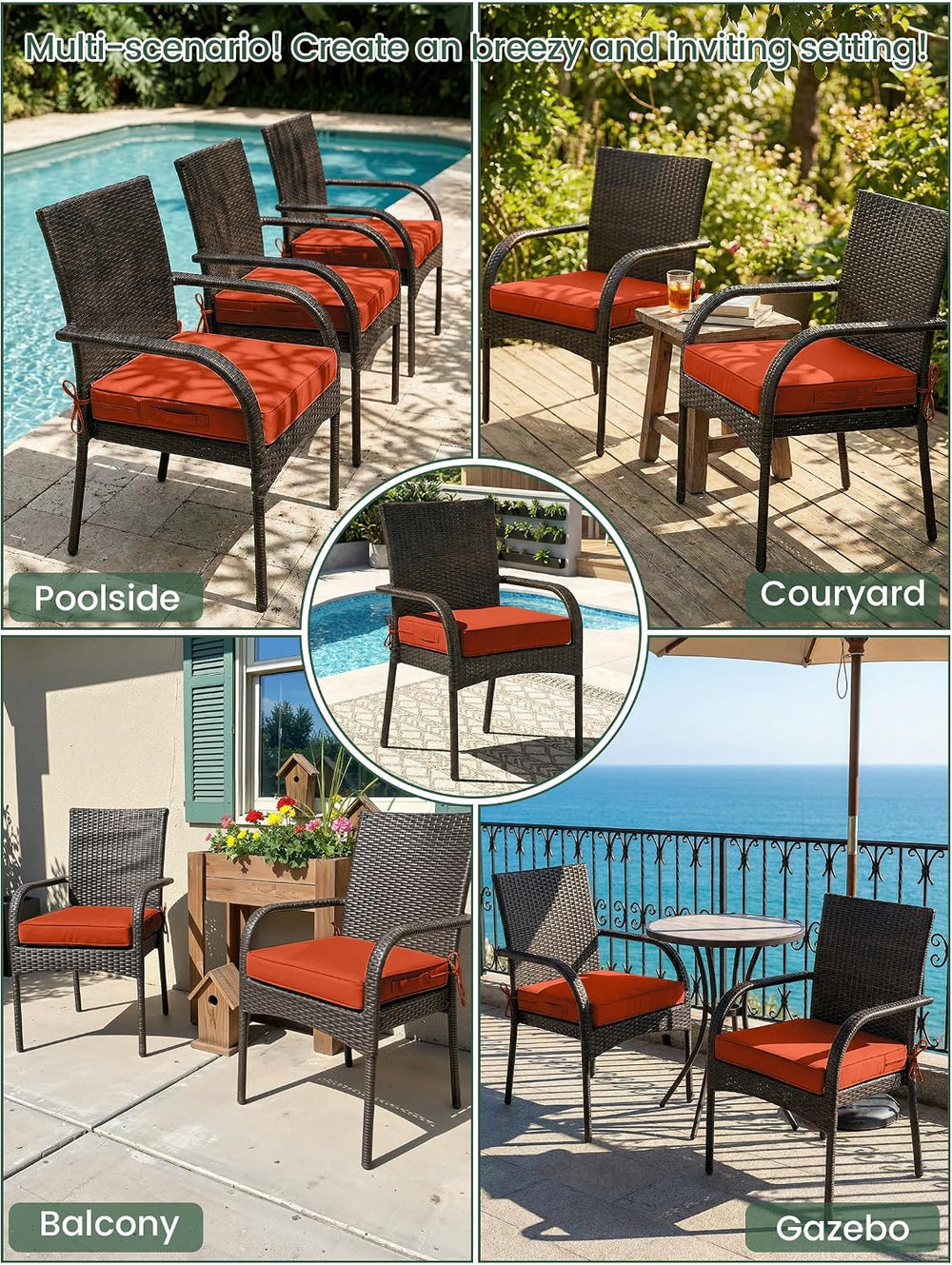 Outdoor Chair Cushions 19x19x4 Inch with Handles and Ties Cushion Set of 2