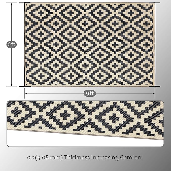 SAND MINE Reversible Mats, Plastic Straw Rug, Modern Area Rug, Large Floor Ma...