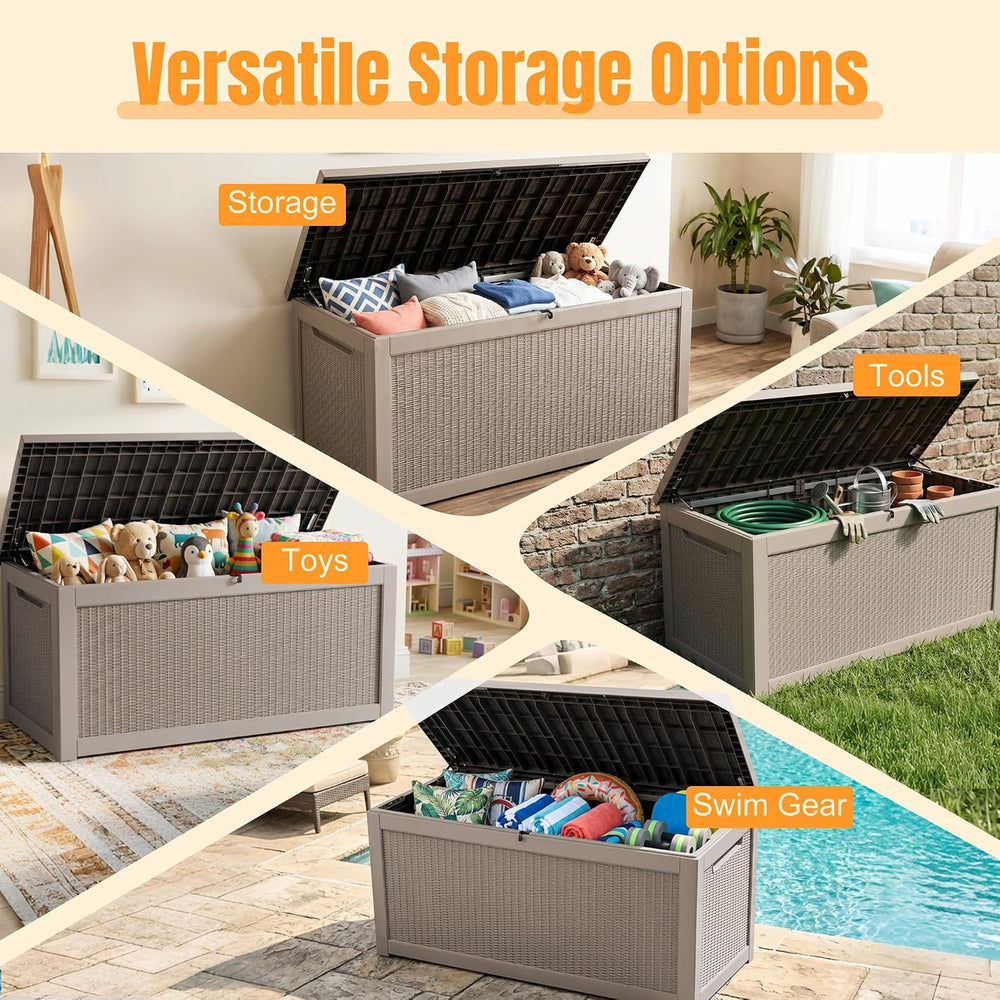 Outdoor Storage Box, 410 Gallon Waterproof Resin Deck Box with Support Rod