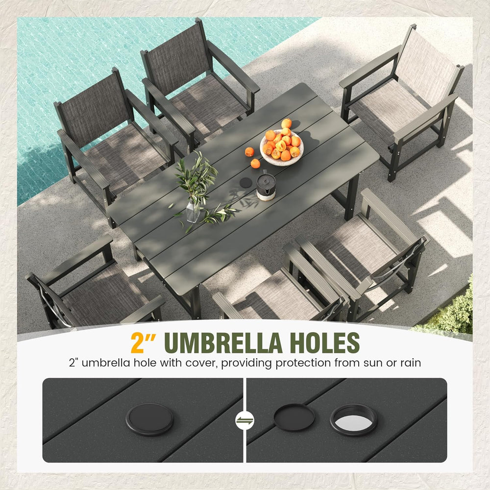 UDPATIO 6-Persons HDPE Outdoor Dining Table Sets Furniture Heavy Duty