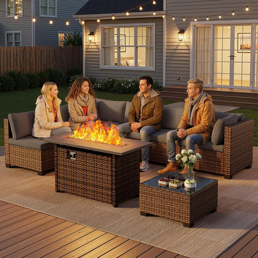 Qsun 8 Pieces Outdoor Patio Furniture Set with 44.9" Fire Pit Table, All...