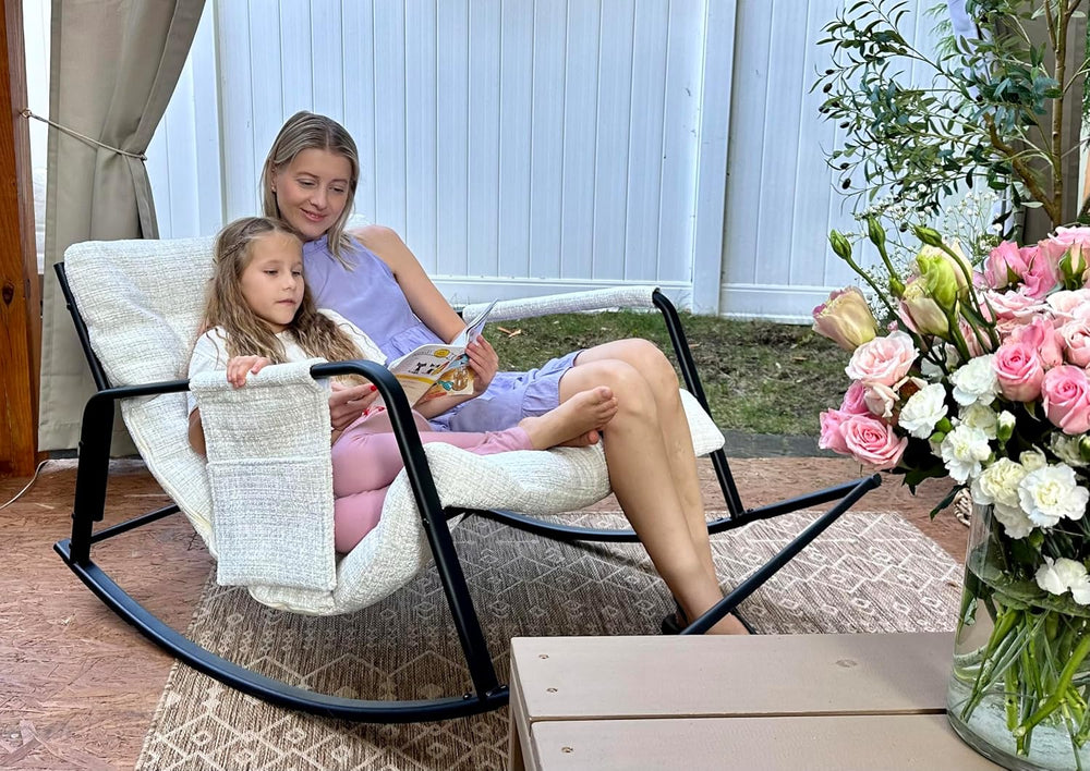 Double Papasan Rocking Chair with Cushion, Patio Loveseat Rocker