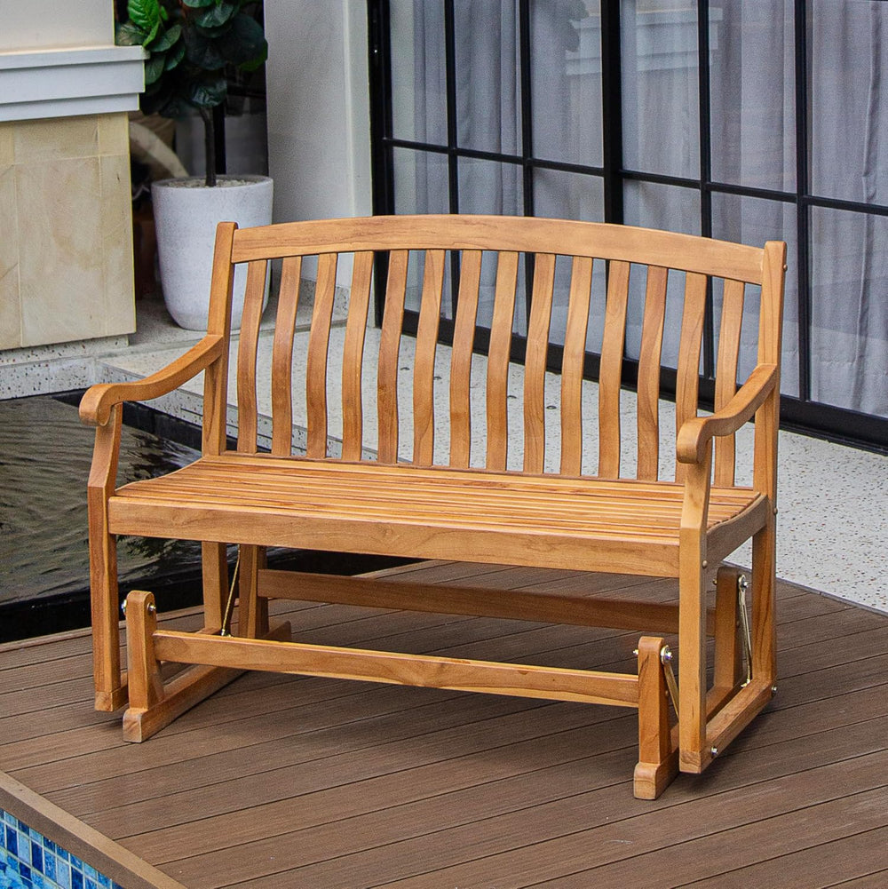 Cambridge Casual Arie Teak Wood Glider Bench – Outdoor Wooden Patio Bench wit...