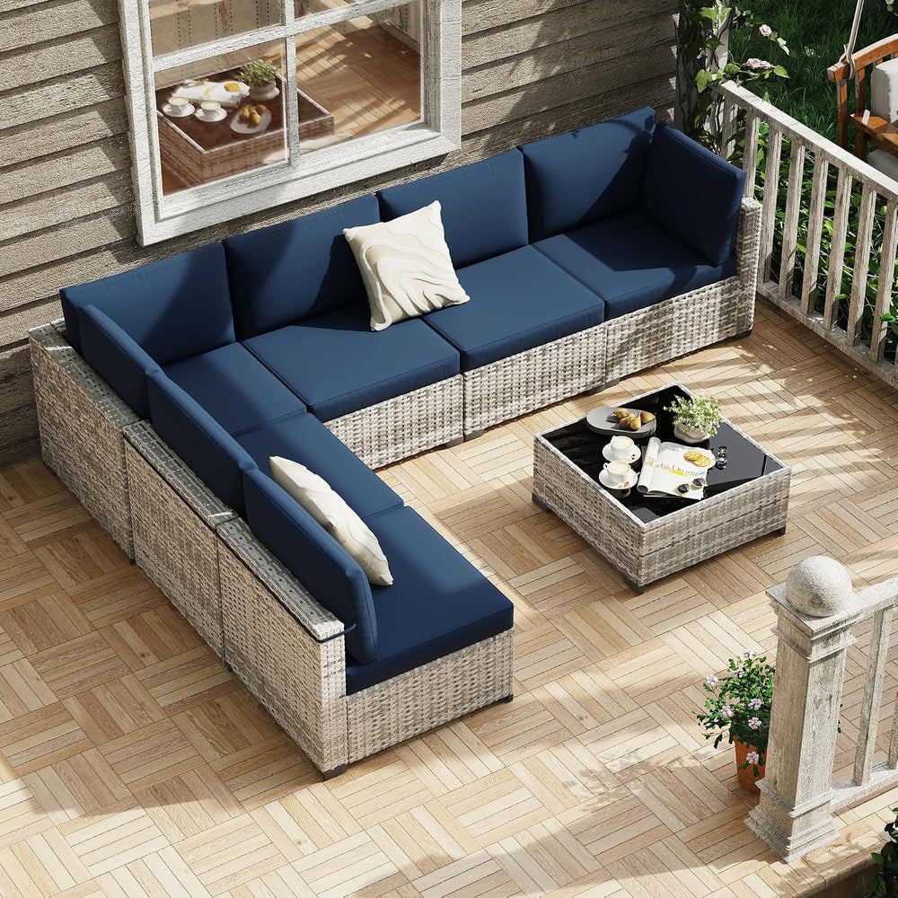 KIGOTY Patio Furniture Set,7 Pieces Modular Outdoor Sectional Sofa, PE Rattan...