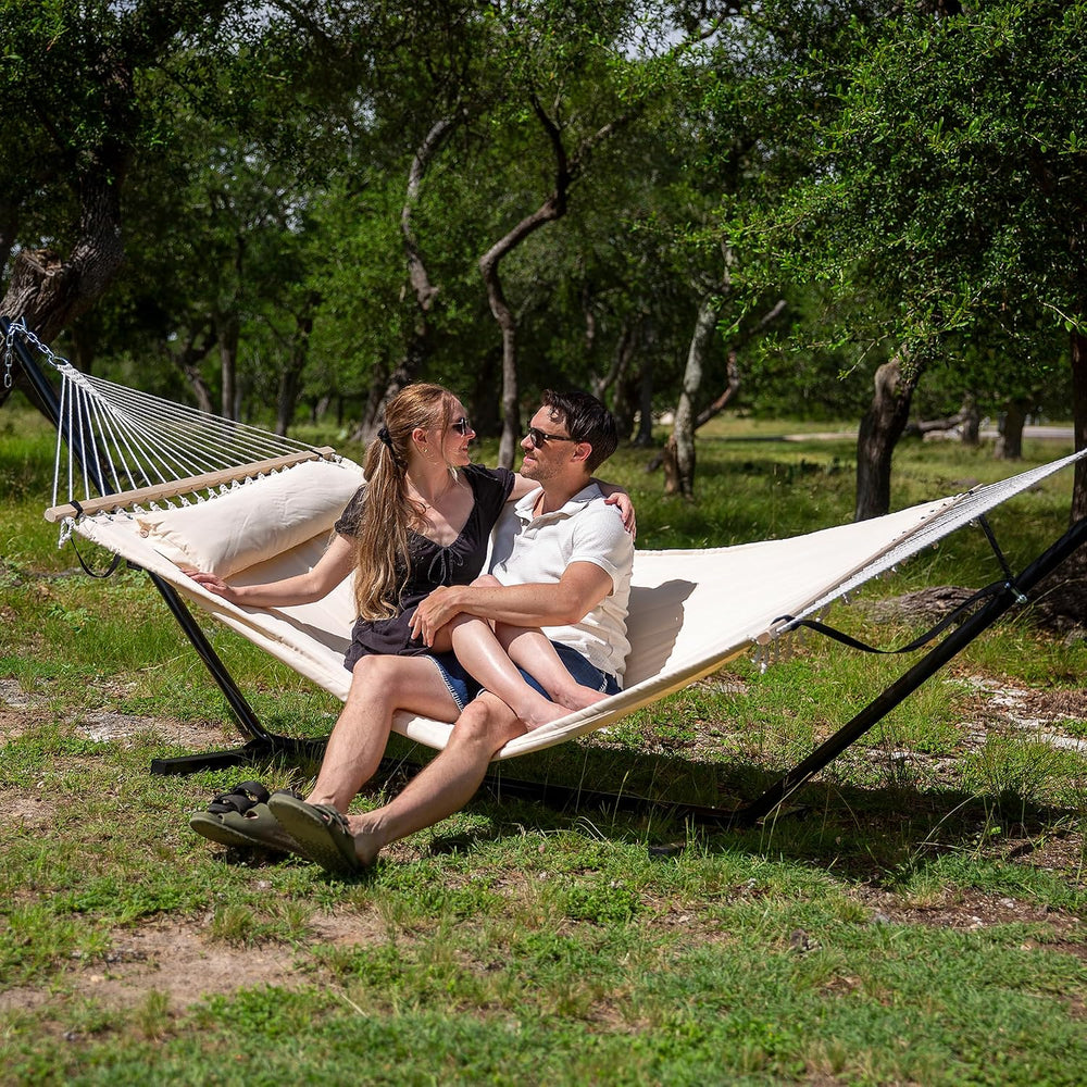 SUNCREAT Hammocks Extra Large Double Hammock with 12 ft Stand, Beige