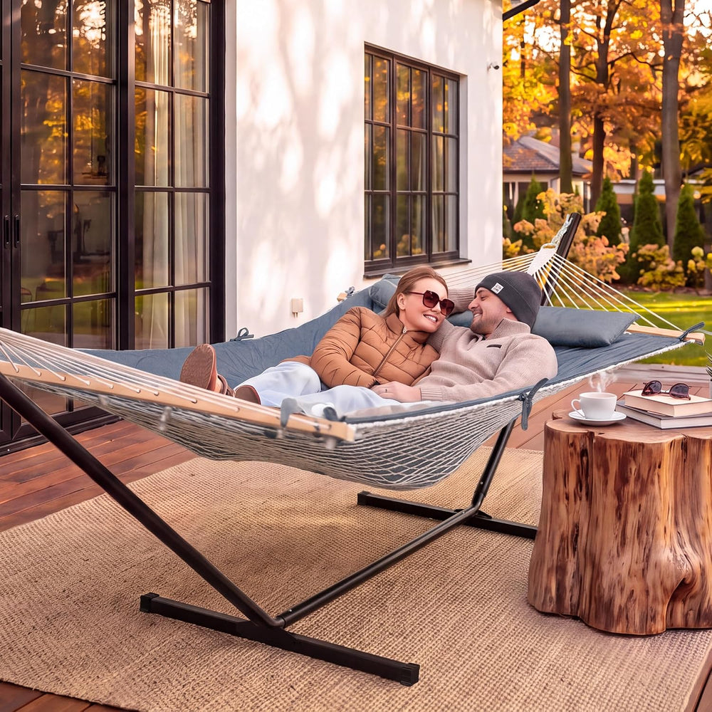Double Outdoor Hammock with Stand, Carrying Bag, Dark Gray