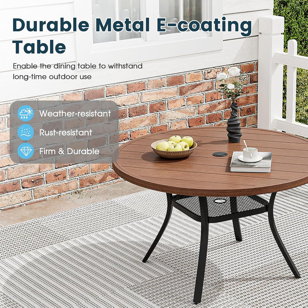5PCS Outdoor Dining Set, 40.6" Round Table and 4 Swivel Chairs, Brown