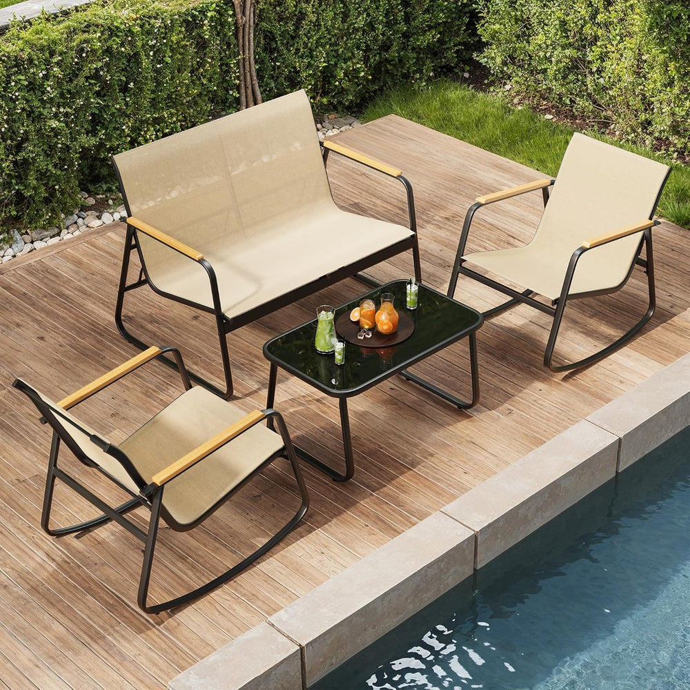 Ahomly Outdoor Patio Furniture Set 4 Pieces, Conversation Textilene, Brown
