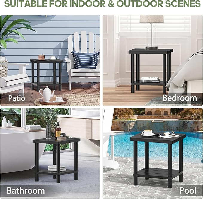 Outdoor Side Table, 2-Tier Small Outdoor Table for Patio, Adirondack Side Tab...