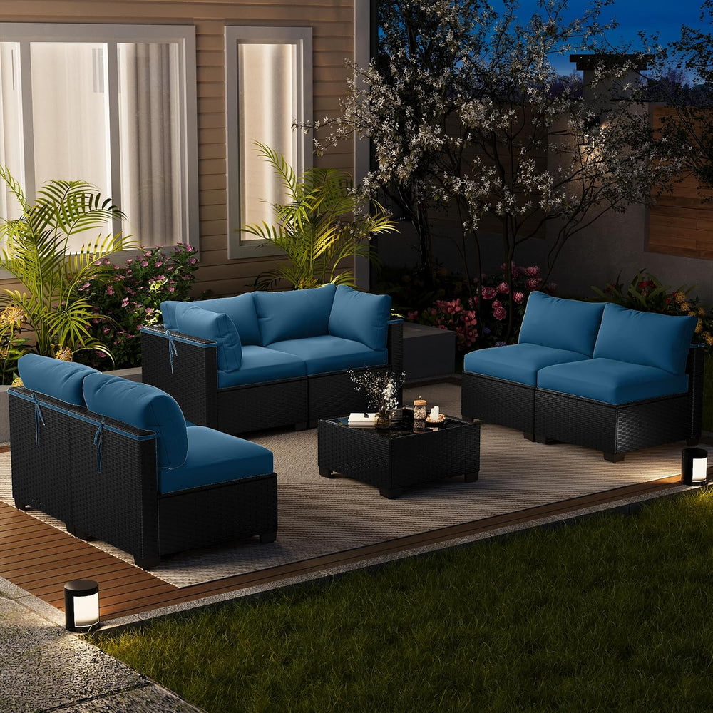 LOUVIXA 7 Piece Outdoor Patio Furniture Set, Outdoor Sectional Sofa, Wicker R...