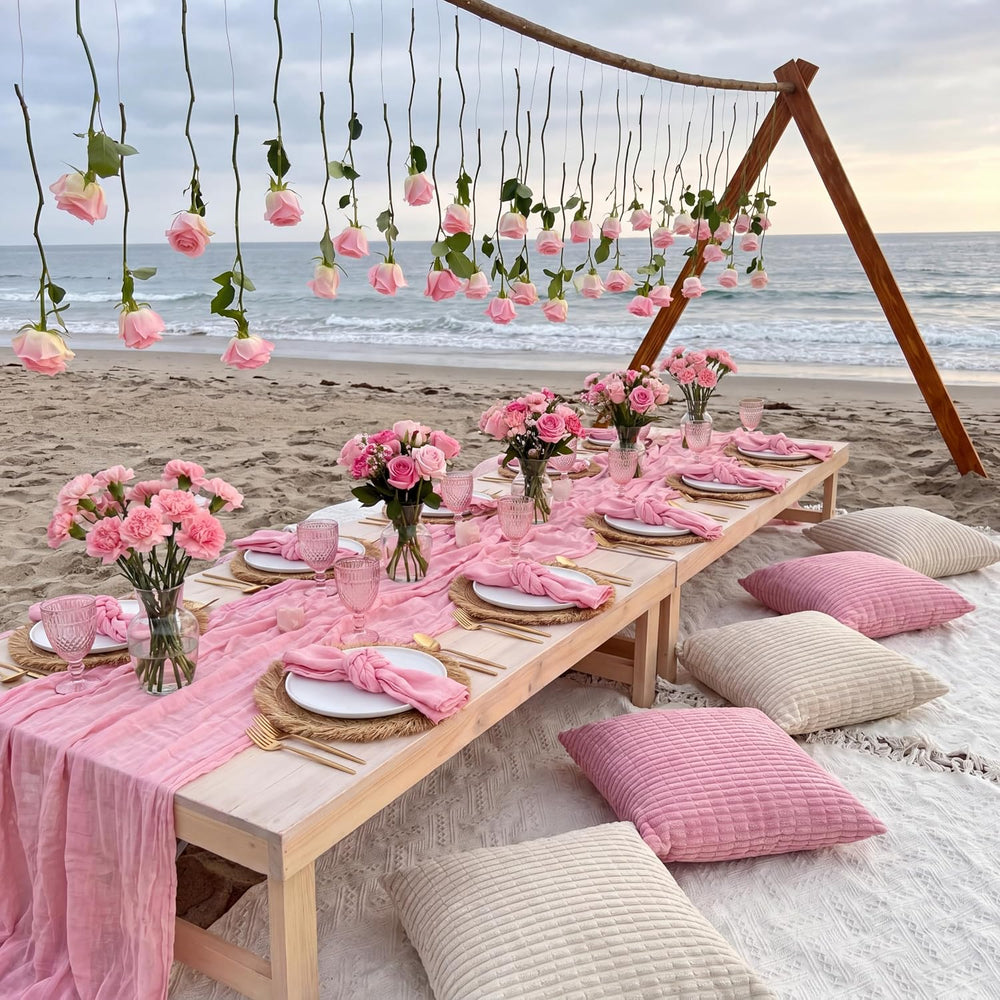 28 Pack Extra Large Pink Picnic Blanket Kit 91x71'' Outdoor Boho Pink...