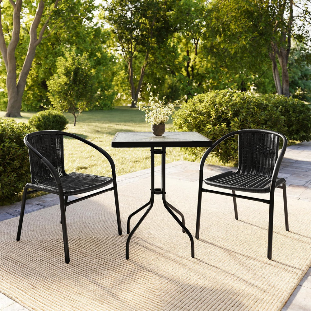 Flash Furniture Lila 23.5'' Square Glass Metal Table with 2 Black Rat...