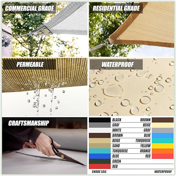 ColourTree TAPR1616 Custom Size 15' x 17' Sand Beige Sun Shade Sail C...