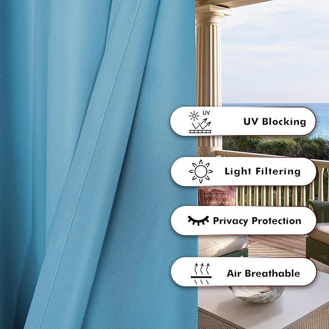 BONZER Waterproof Indoor/Outdoor Curtains for Patio Thick Privacy Wide Gromme...